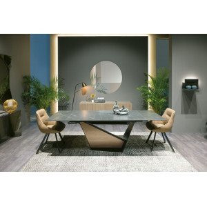 GALEONE prémium kerámia bővíthető étkezőasztal - 160-240cm - fekete/dió Bővíthető étkezőasztal