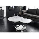 DANCING RINGS exkluzív kerámia dohányzóasztal - fehér/króm