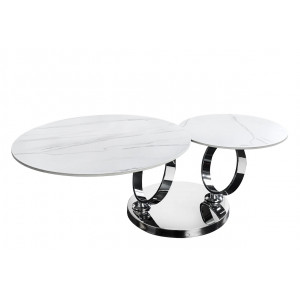 DANCING RINGS exkluzív kerámia dohányzóasztal - fehér/króm
