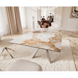 INFINITO prémium kerámia étkezőasztal - 180-220cm - beige márvány