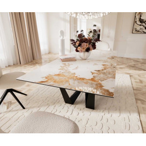 IMPERIO prémium kerámia étkezőasztal - 180-220cm - beige márvány