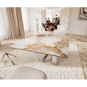 IMPERIO prémium kerámia étkezőasztal - 180-220cm - beige márvány