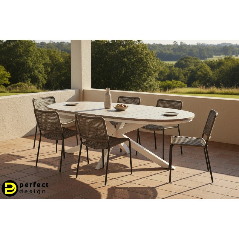 ZELMAR OVAL modern kültéri étkezőasztal - 218cm - fehér