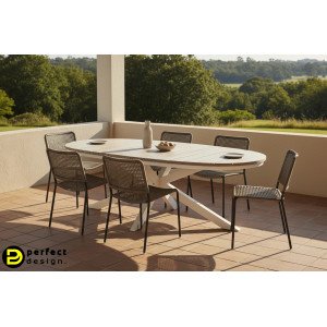 ZELMAR OVAL modern kültéri étkezőasztal - 218cm - fehér BIZZOTTO