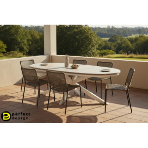 ZELMAR OVAL modern kültéri étkezőasztal - 218cm - fehér BIZZOTTO
