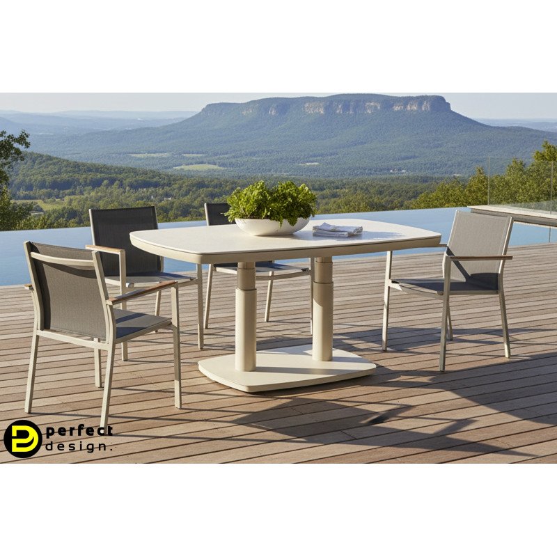 GRAVA állítható magasságú prémium kültéri kerámia étkezőasztal - 135cm - beige