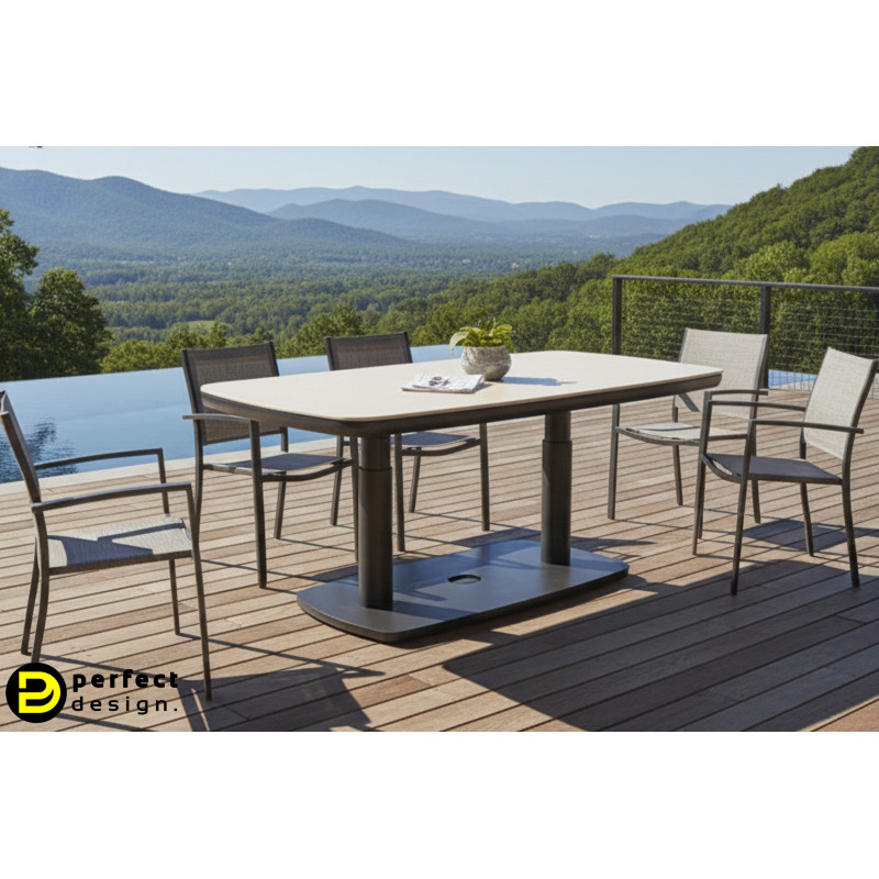 GRAVA állítható magasságú prémium kültéri kerámia étkezőasztal - 135cm - antracit