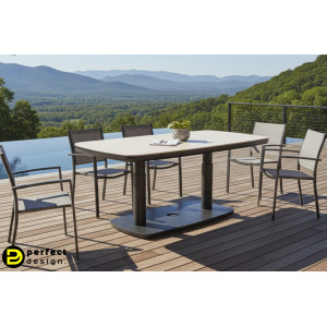 GRAVA állítható magasságú prémium kültéri kerámia étkezőasztal - 135cm - antracit BIZZOTTO