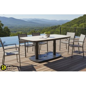 GRAVA állítható magasságú prémium kültéri kerámia étkezőasztal - 135cm - antracit BIZZOTTO