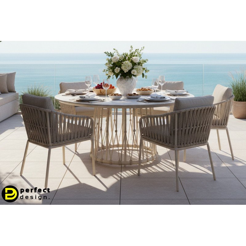 ISLA prémium kerek kültéri étkezőasztal -150cm - beige