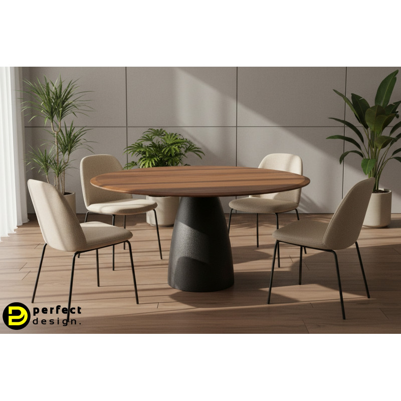 NOVELLA kerek mangófa étkezőasztal - 140cm - fekete