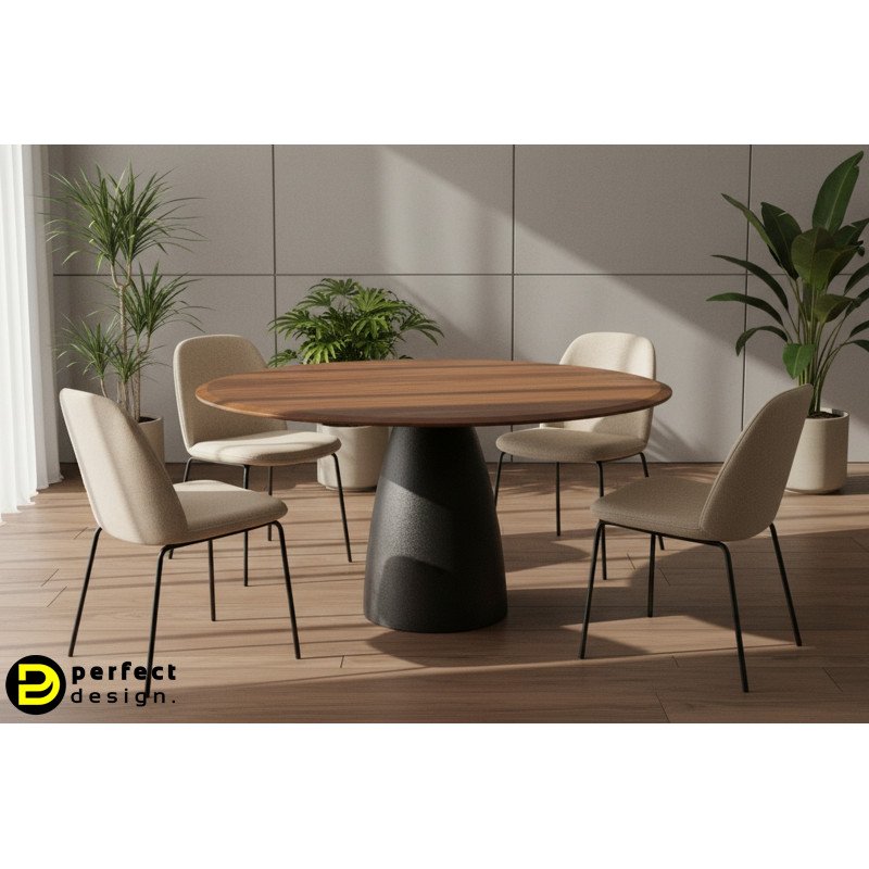 NOVELLA kerek mangófa étkezőasztal - 140cm - fekete