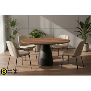 NOVELLA kerek mangófa étkezőasztal - 140cm - fekete BIZZOTTO