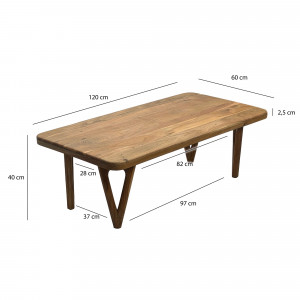 LEMANS tömör akác dohányzóasztal - 120cm
