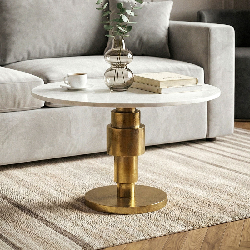 STONER kerek márvány dohányzóasztal - 60cm - fehér