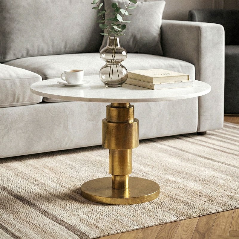 STONER kerek márvány dohányzóasztal - 60cm - fehér