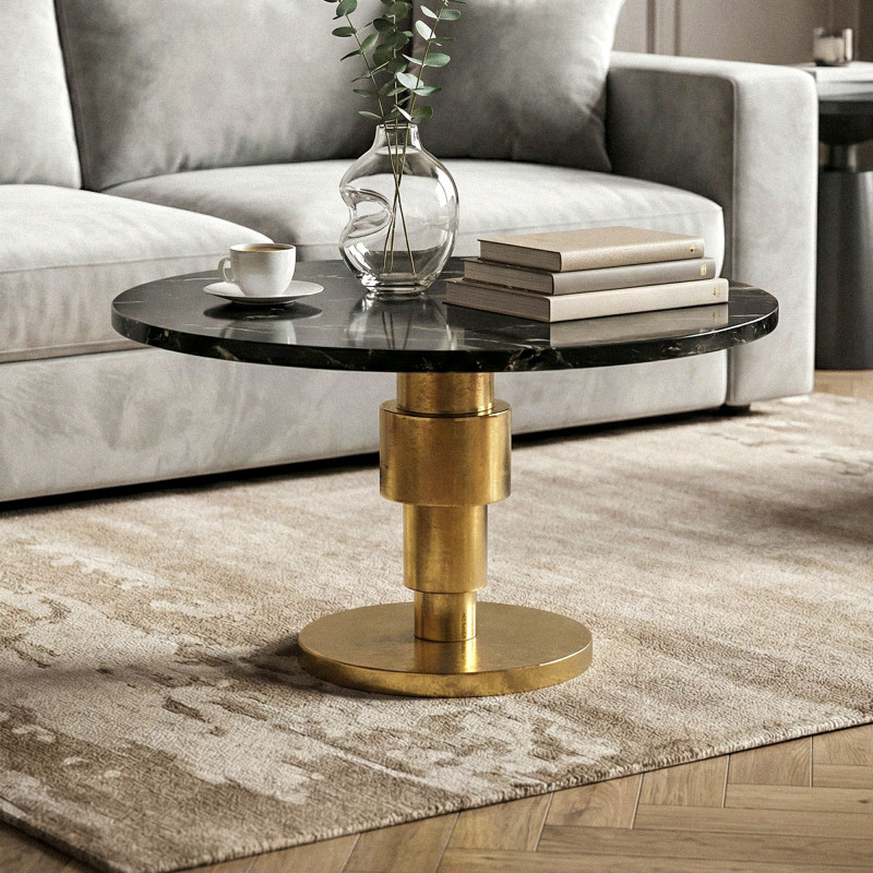 STONER kerek márvány dohányzóasztal - 60cm - fekete