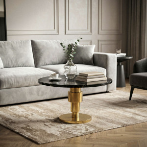 STONER kerek márvány dohányzóasztal - 60cm - fekete