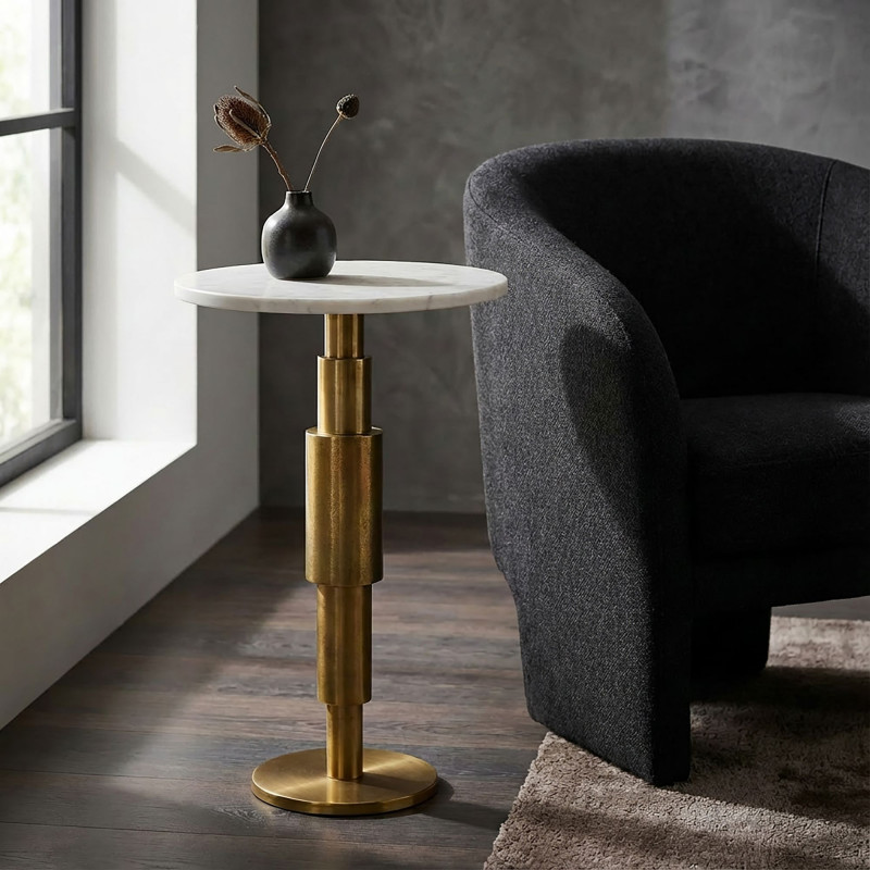 STONER kerek márvány lerakóasztal - fehér