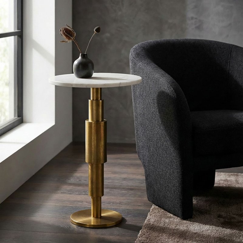 STONER kerek márvány lerakóasztal - fehér