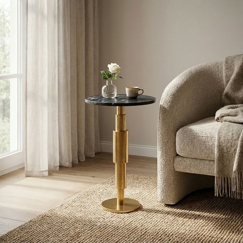 STONER kerek márvány lerakóasztal - fekete