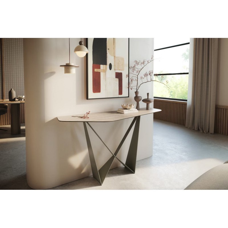 LORIEN prémium kerámia konzolasztal - travertin - 140cm