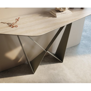 LORIEN prémium kerámia konzolasztal - travertin - 140cm