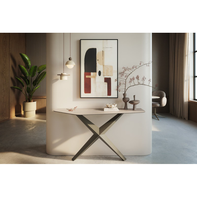 MYRELL prémium kerámia konzolasztal - travertin - 140cm