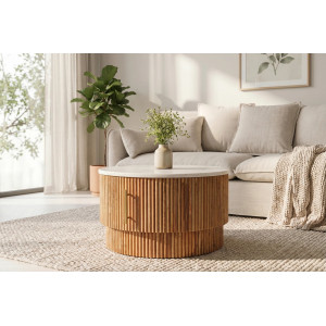 TRES CHIC modern mangófa dohányzóasztal - 60cm Fa