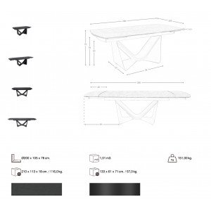 PERALTA prémium bővíthető üveg étkezőasztal - 200-280cm