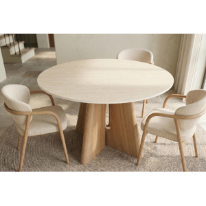 ORGANICO modern kerek étkezőasztal - 120cm - travertin