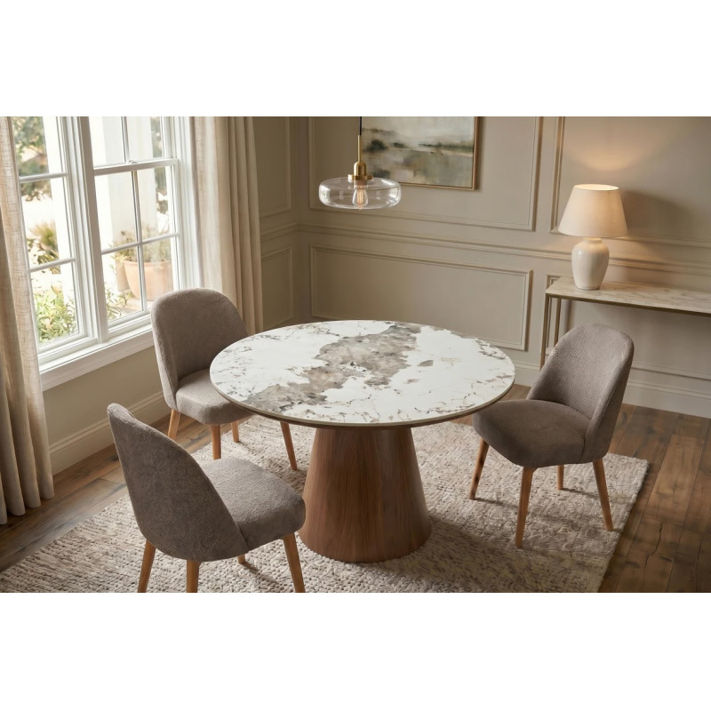 UNEO modern kerek étkezőasztal - 120cm - tölgy/kerámia
