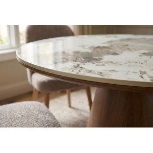 UNEO modern kerek étkezőasztal - 120cm - tölgy/kerámia