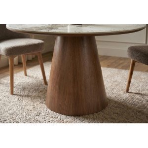 UNEO modern kerek étkezőasztal - 120cm - tölgy/kerámia