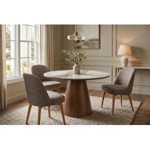 UNEO modern kerek étkezőasztal - 120cm - tölgy/kerámia