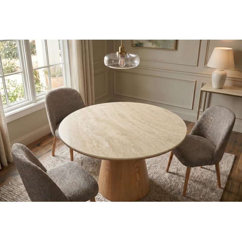 UNEO modern kerek étkezőasztal - 120cm - travertin