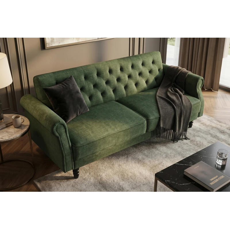 MAISON BELLE modern ágyazható kanapé - 220cm - zöld bársony
