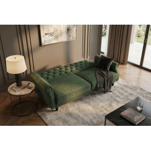 MAISON BELLE modern ágyazható kanapé - 220cm - zöld bársony