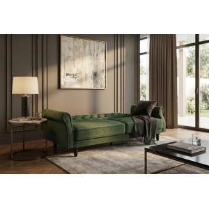 MAISON BELLE modern ágyazható kanapé - 220cm - zöld bársony