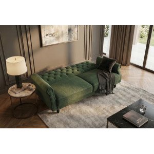MAISON BELLE modern ágyazható kanapé - 220cm - zöld bársony