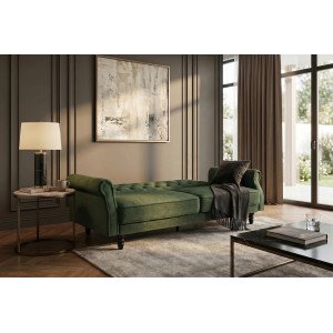 MAISON BELLE modern ágyazható kanapé - 220cm - zöld bársony