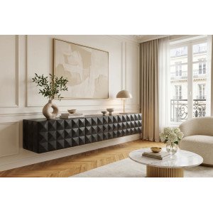 VULCANO design mangófa fali TV-szekrény - 160cm - fekete