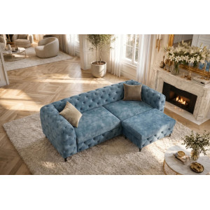 MAGNOLIA design bársony puff - kék