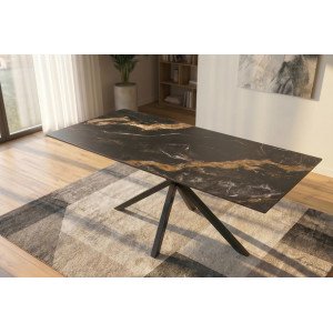 PHOENIX design kerámia étkezőasztal - 160/180cm -fekete/beige