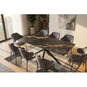 PHOENIX design kerámia étkezőasztal - 160/180cm -fekete/beige Étkezőasztalok