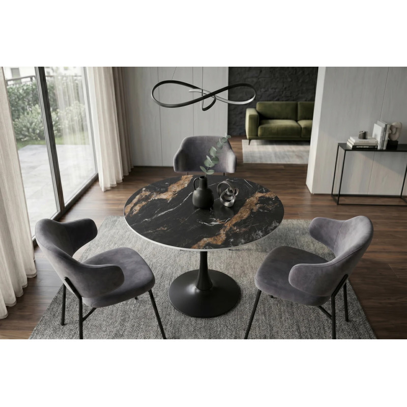 LYON design kerek étkezőasztal - 80cm - fekete/homok