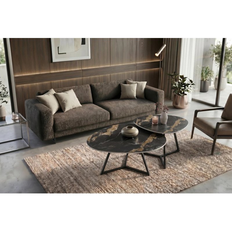 MARVELOUS modern kerámia dohányzóasztal - 70/90cm - fekete/beige