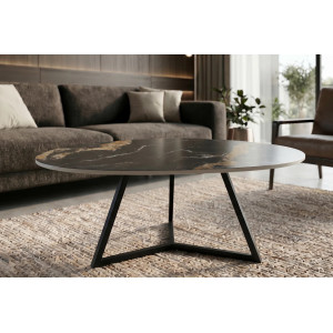 MARVELOUS modern kerámia dohányzóasztal - 70/90cm - fekete/beige