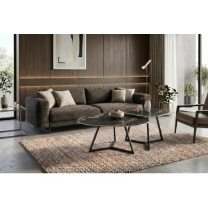 MARVELOUS modern kerámia dohányzóasztal - 70/90cm - fekete/beige