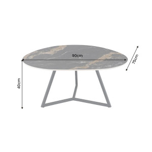 MARVELOUS modern kerámia dohányzóasztal - 70/90cm - fekete/beige